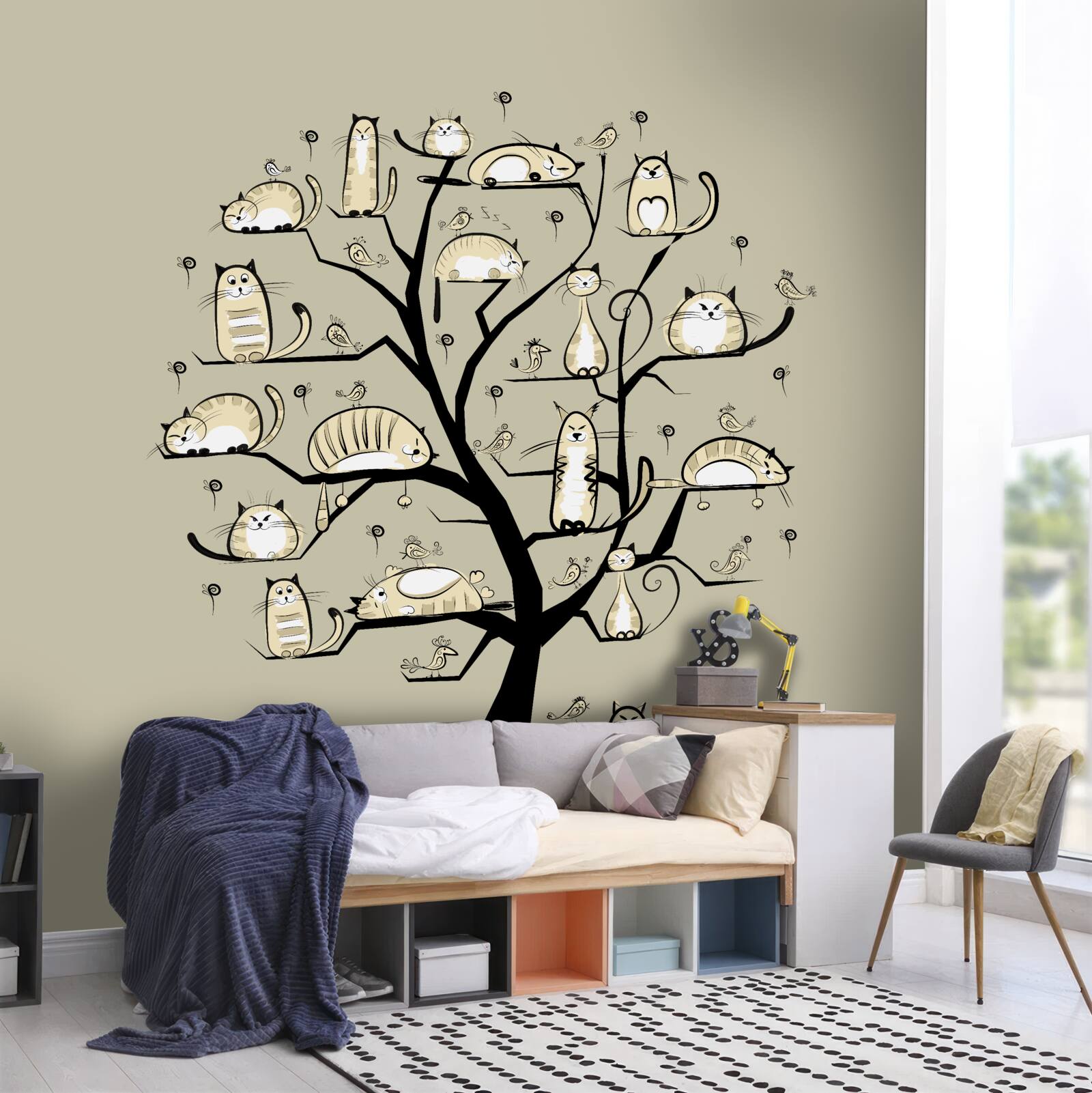 Fotobehang katten op een tak