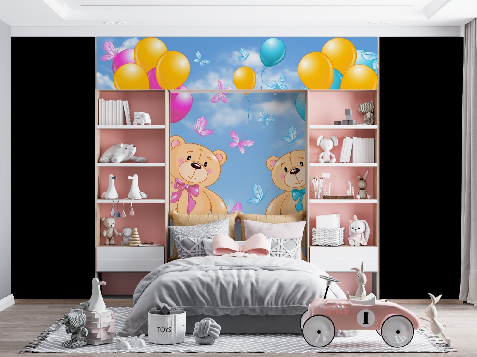 Fotobehang beren met heliumballonnen