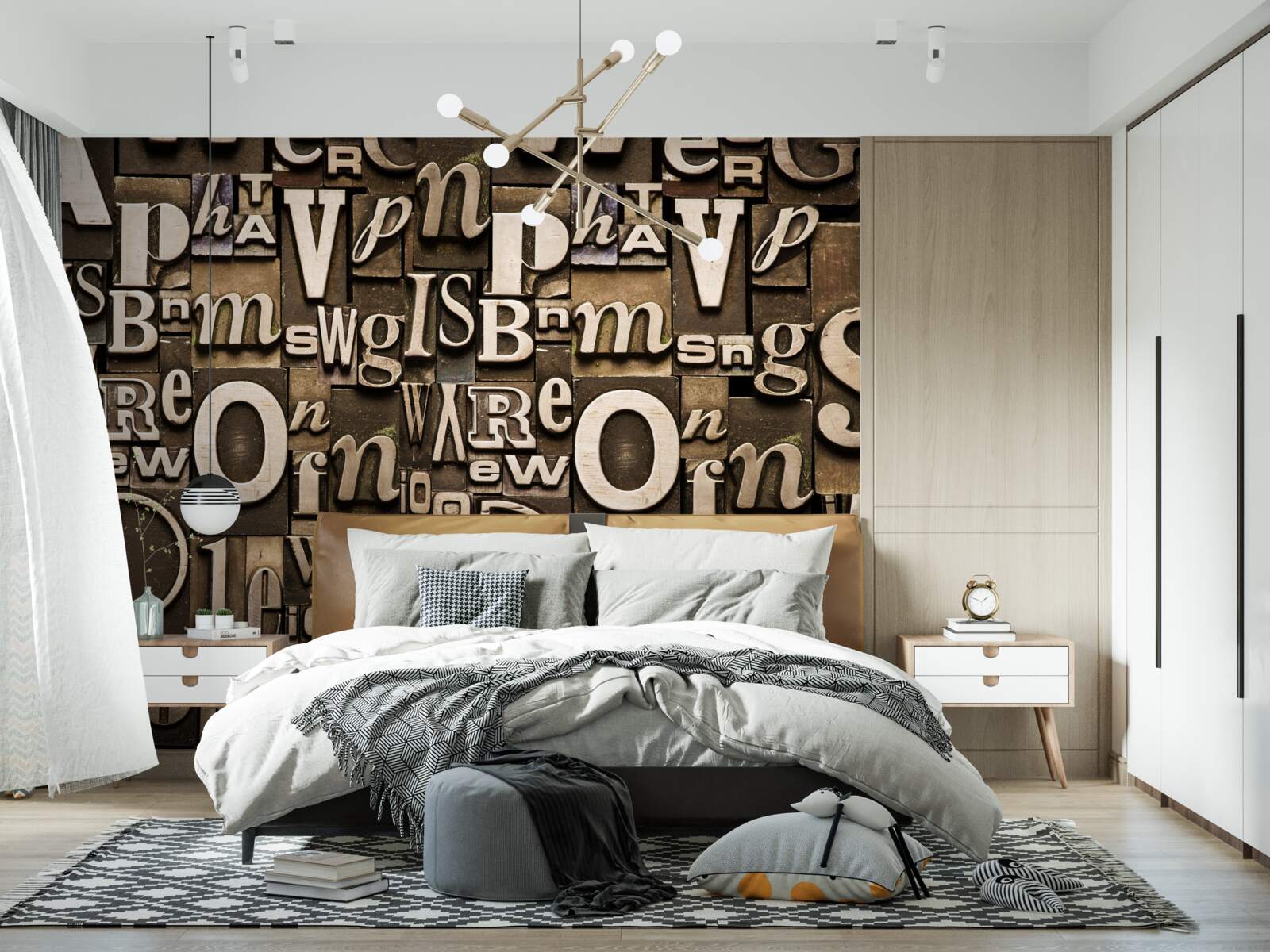 Fotobehang verschillende symbolen op een kastanjebruin bord