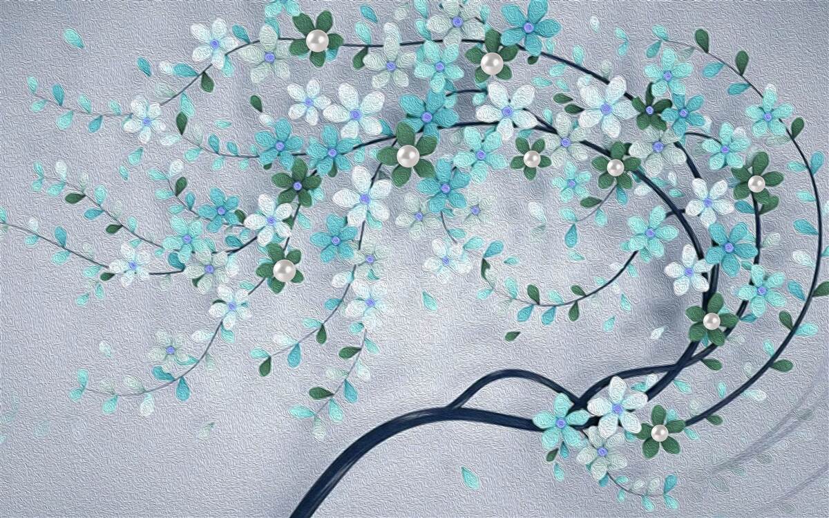 Fotobehang een boom die buigt onder het gewicht van kleine bloemen