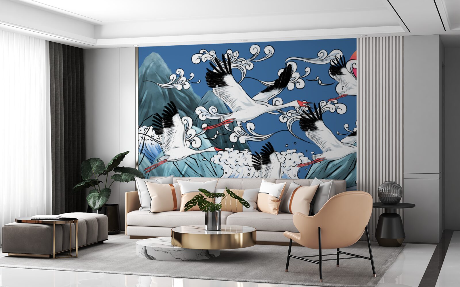 Fotobehang ooievaars hoofd naar de zee zonsondergang