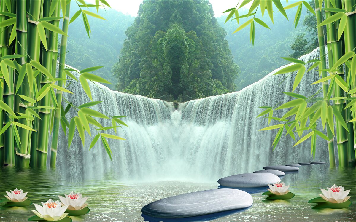 Fotobehang een charmante waterval diep in de jungle