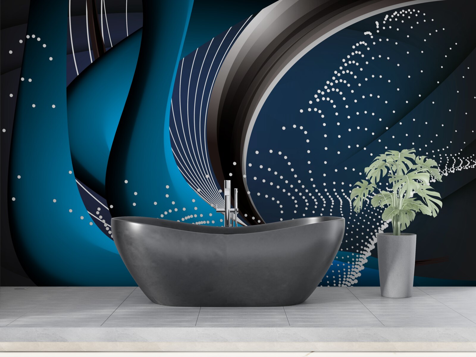Fotobehang blauwe abstracte lijnen bij dageraad
