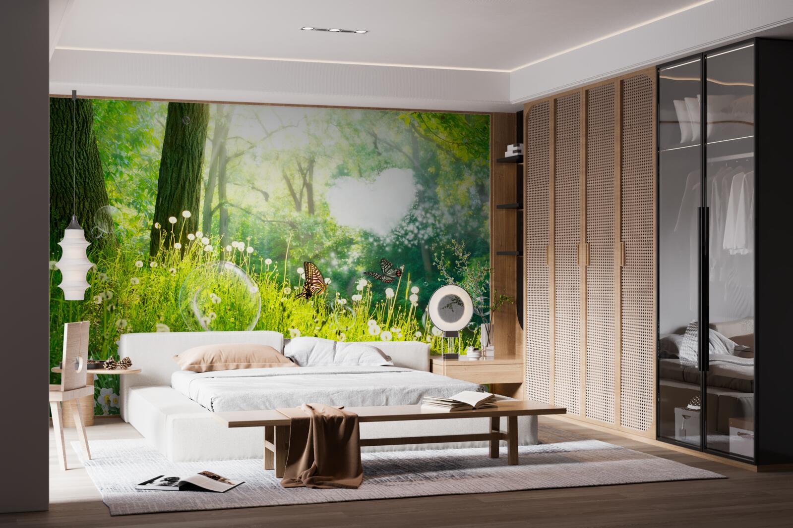 Fotobehang Motten op een groene weide