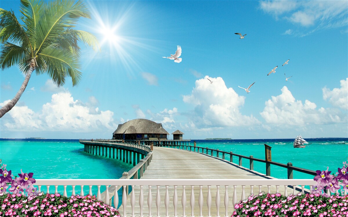 Fotobehang pier naar de baai