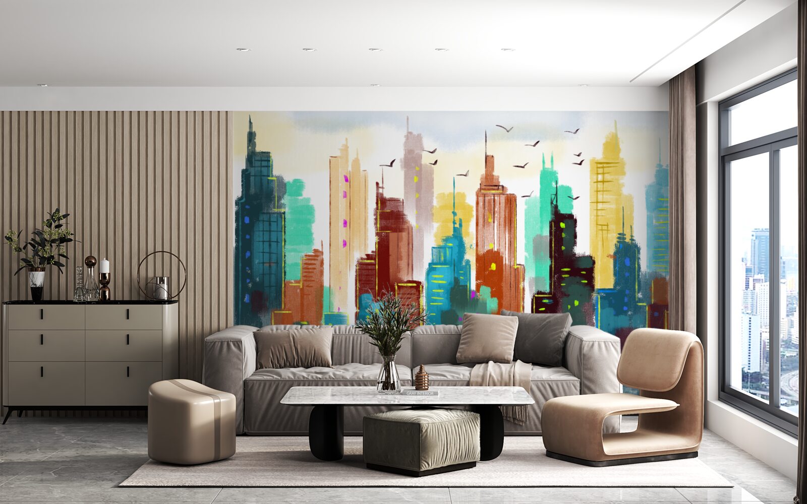 Fotobehang abstracte weergave van de moderne stad
