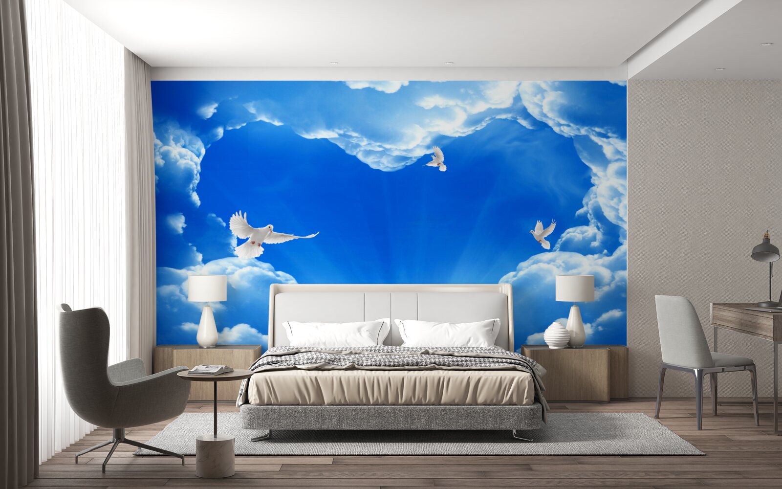Fotobehang blauwe vogels vliegen de lucht in