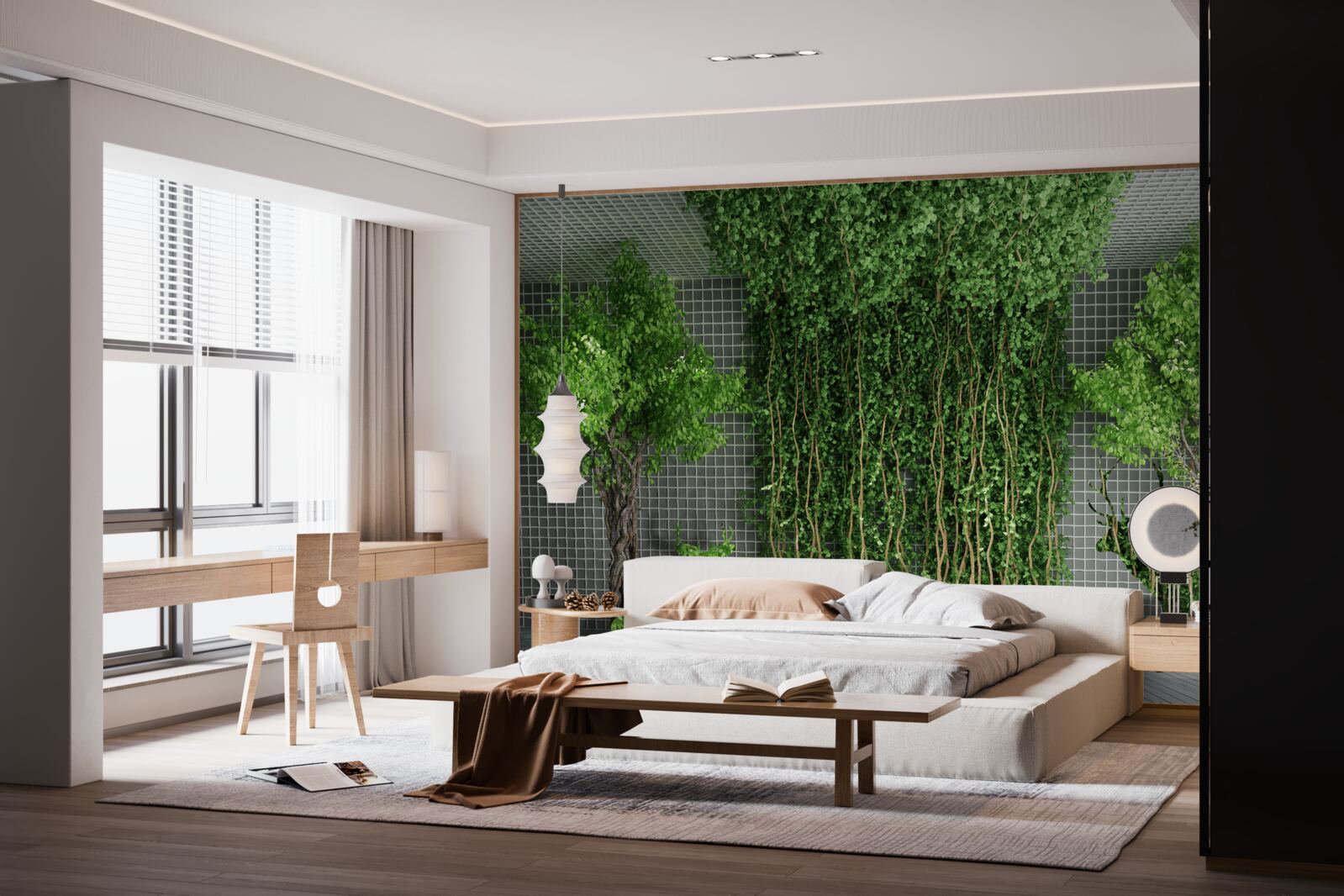Fotobehang groen bos omringt de hertenscène