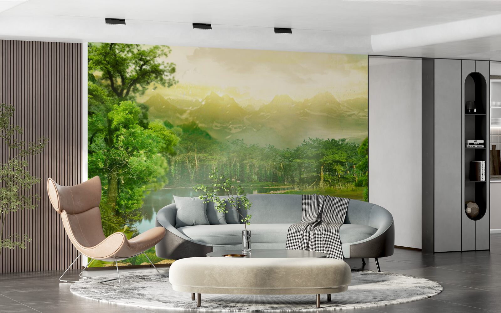 Fotobehang het groene bos voelt 's nachts de warmte van de zon