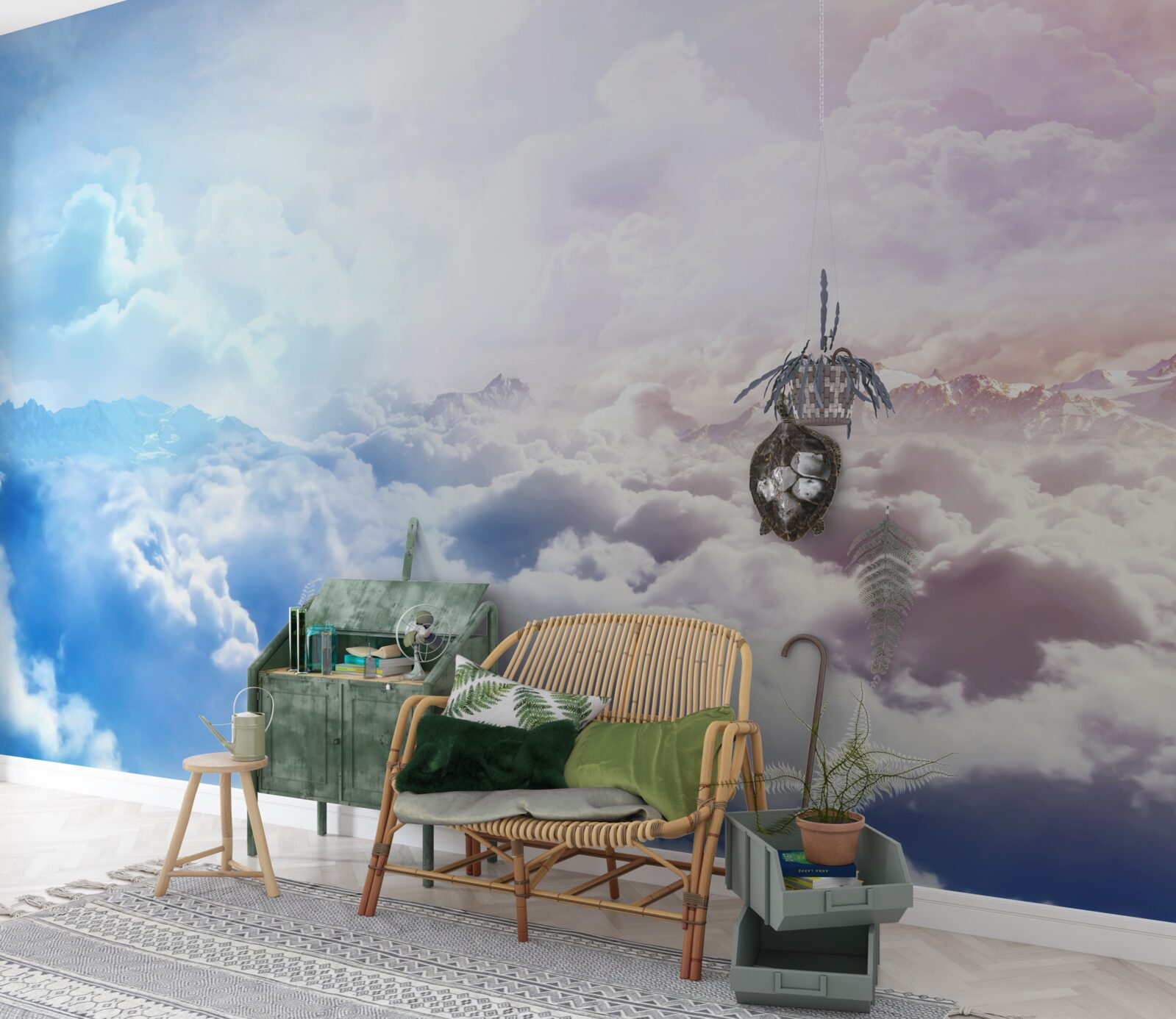 Fotobehang een wolkenhemel in roze en blauwe tinten