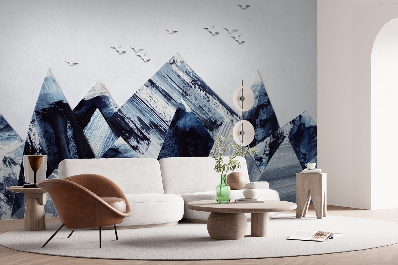 Fotobehang bergtop onder de vleugels van vogels