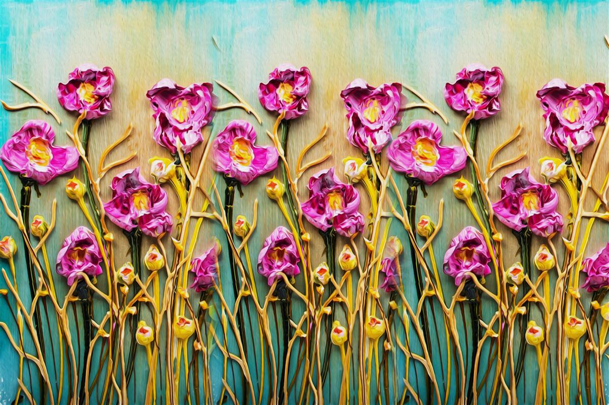 Fotobehang abstracte bloemen geschilderd in olieverf