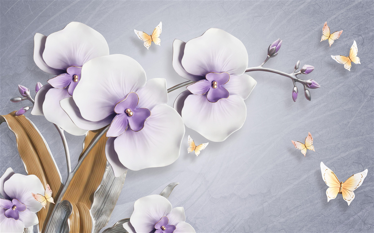 Fotobehang grote lila orchideeën