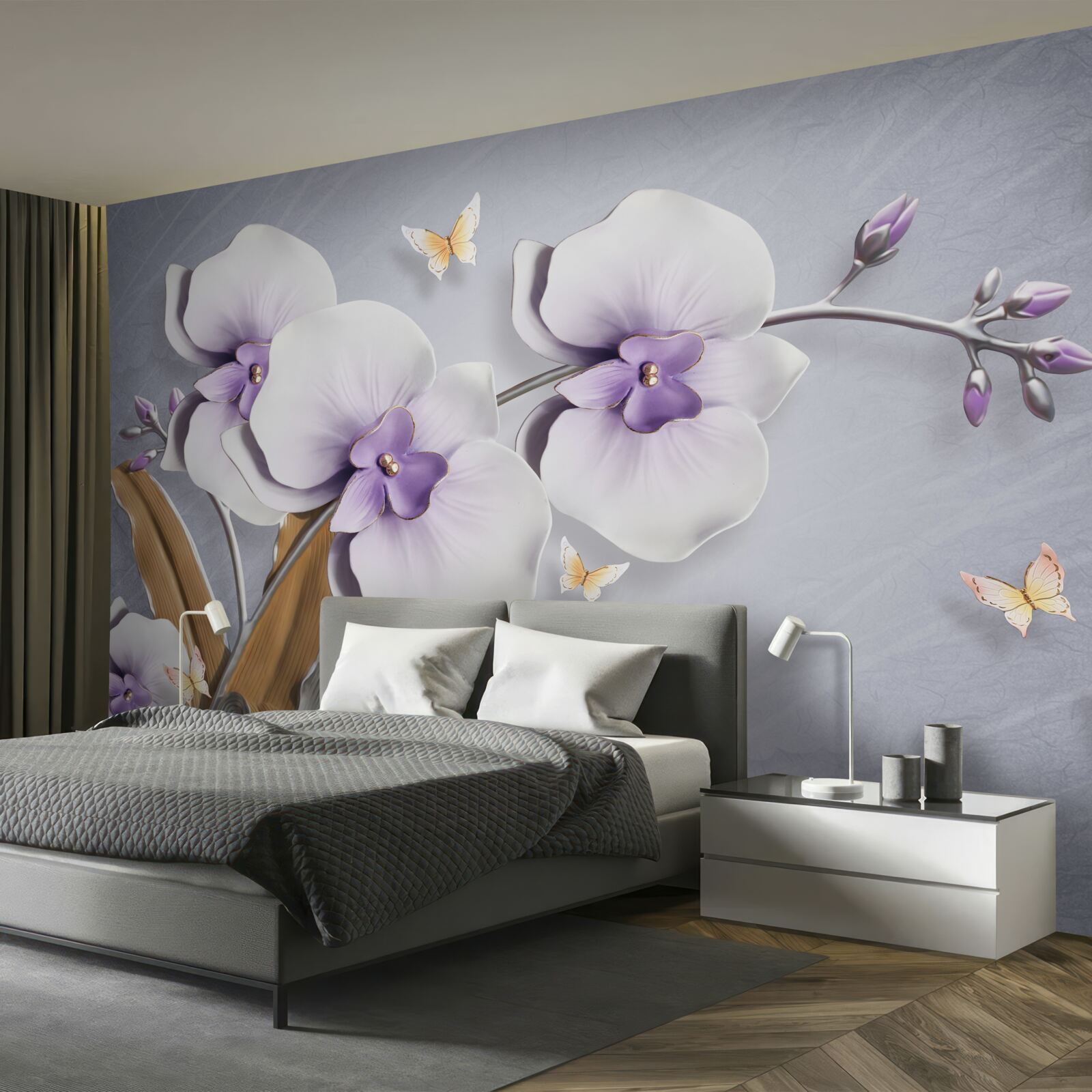 Fotobehang grote lila orchideeën