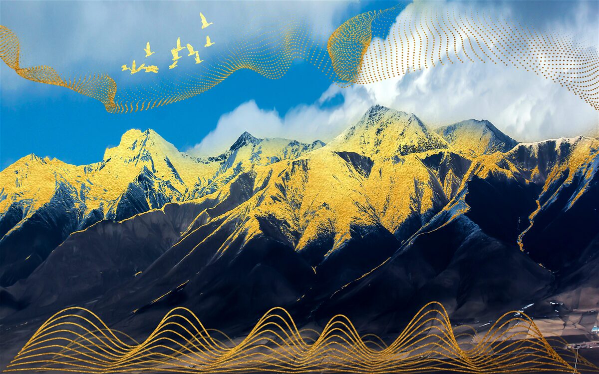 Fotobehang de gouden toppen van de bergketens