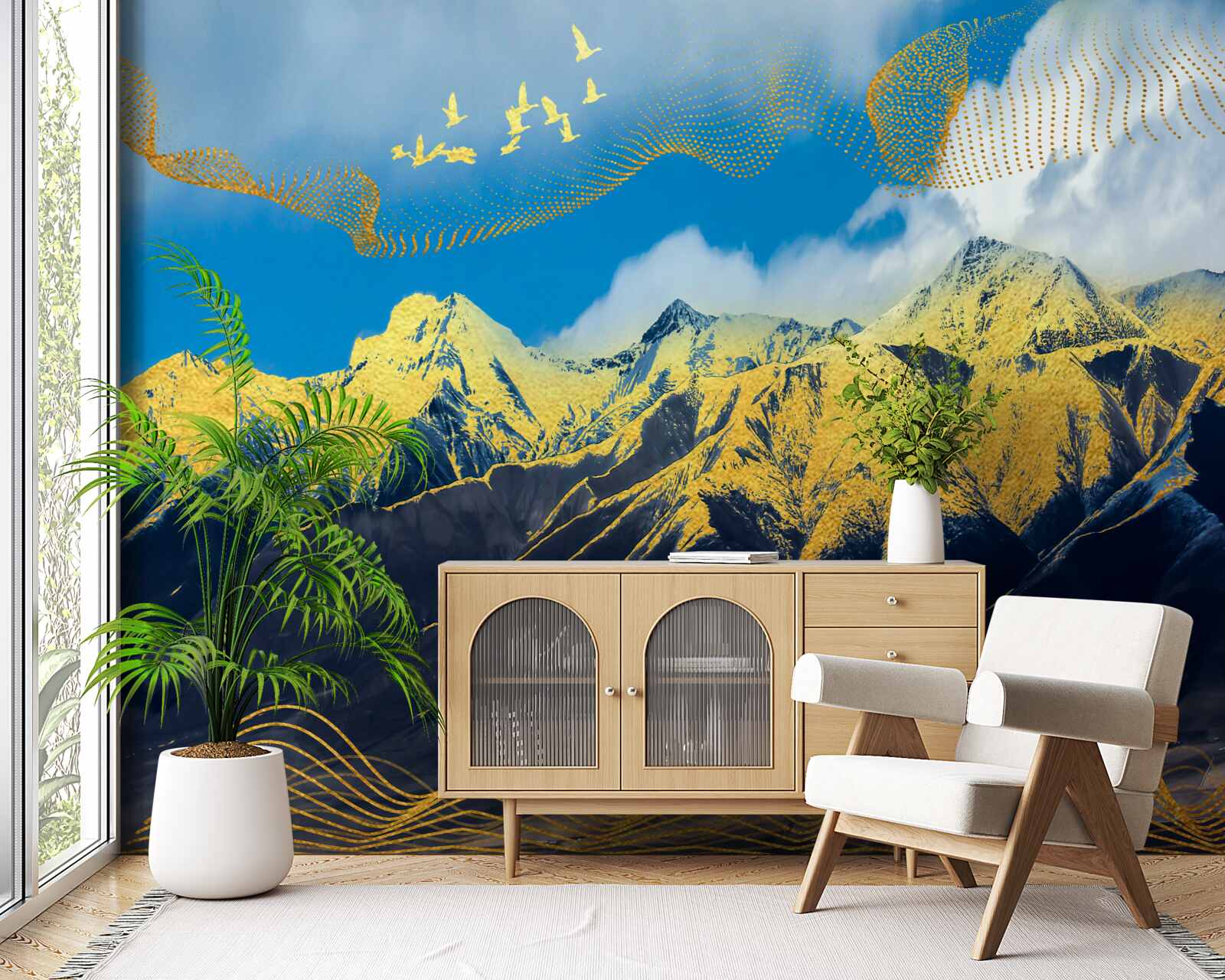 Fotobehang de gouden toppen van de bergketens