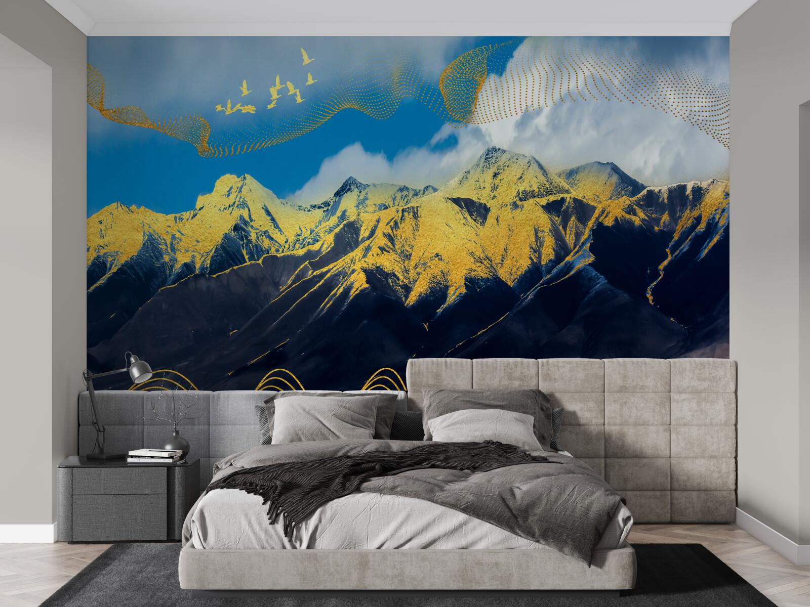 Fotobehang de gouden toppen van de bergketens