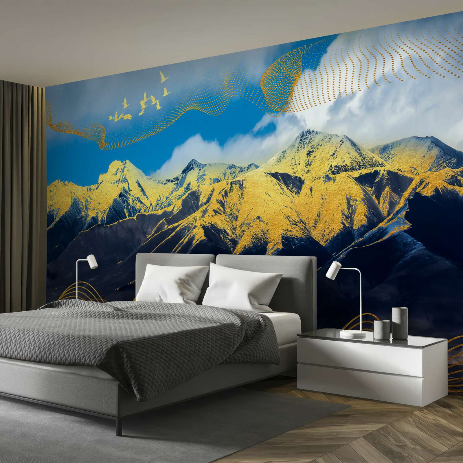 Fotobehang de gouden toppen van de bergketens