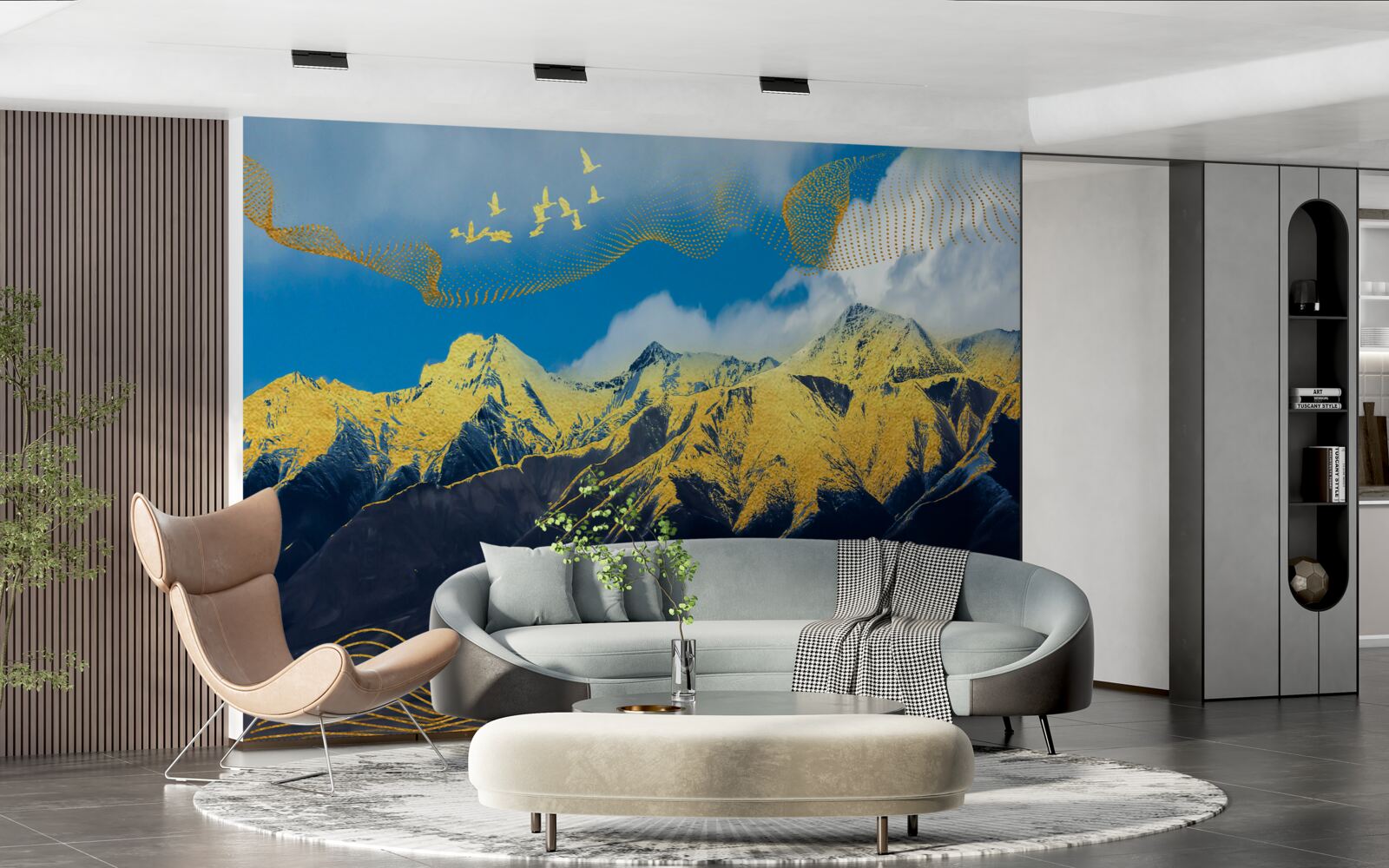 Fotobehang de gouden toppen van de bergketens