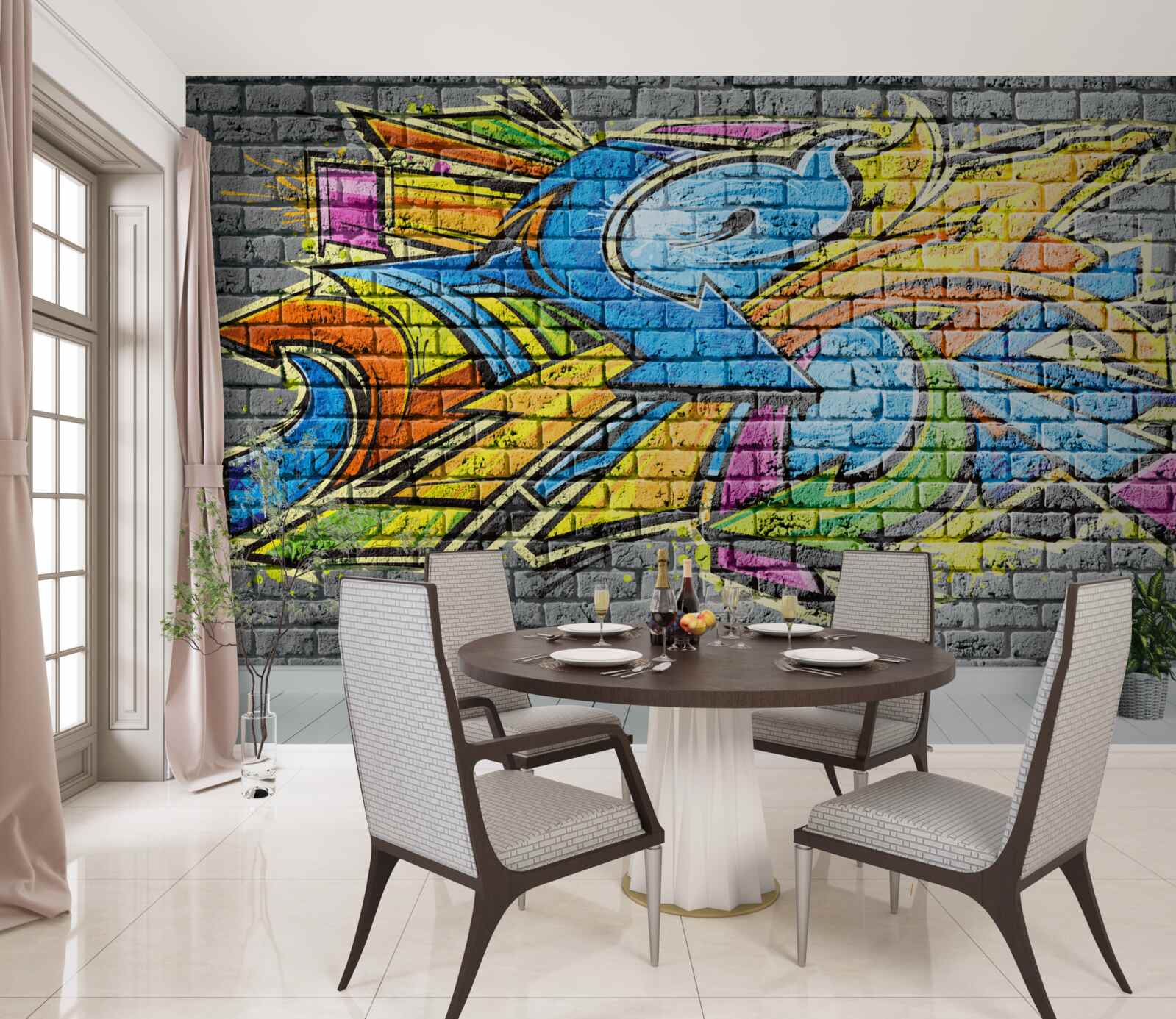 Fotobehang veelkleurige graffiti muurschildering
