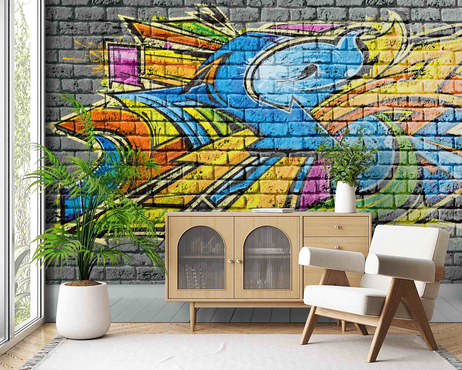 Fotobehang veelkleurige graffiti muurschildering