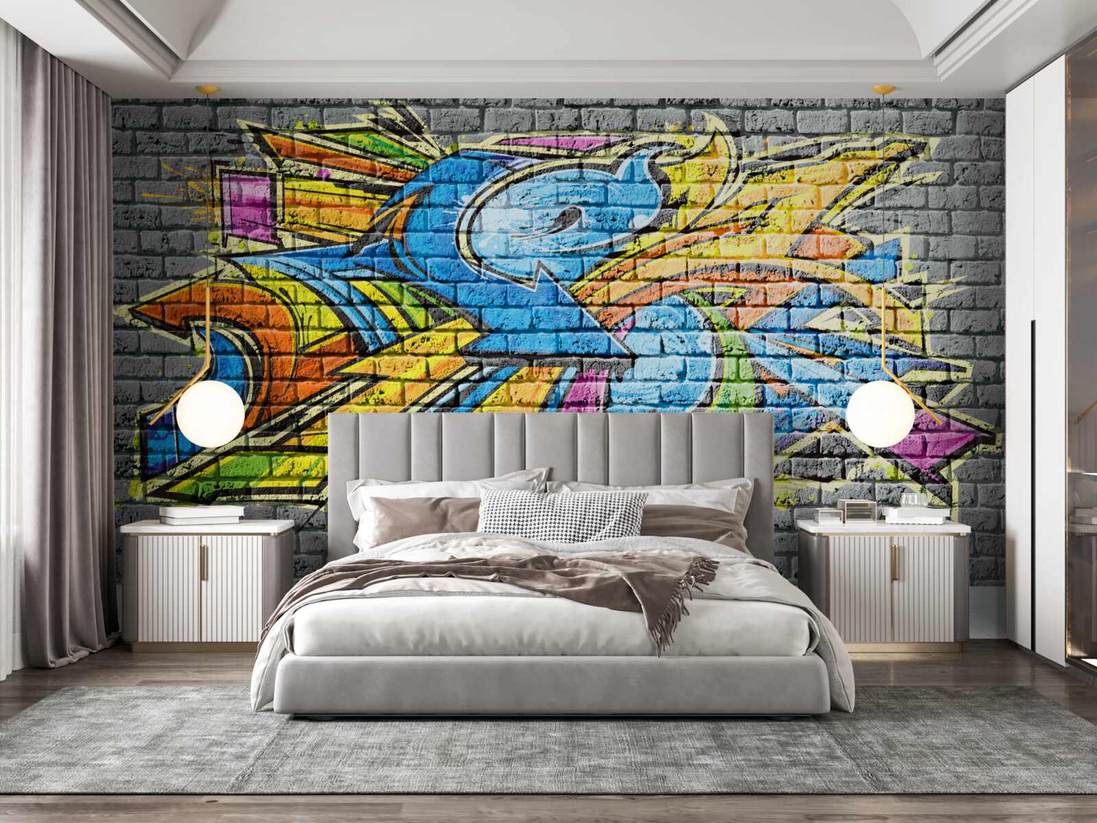 Fotobehang veelkleurige graffiti muurschildering