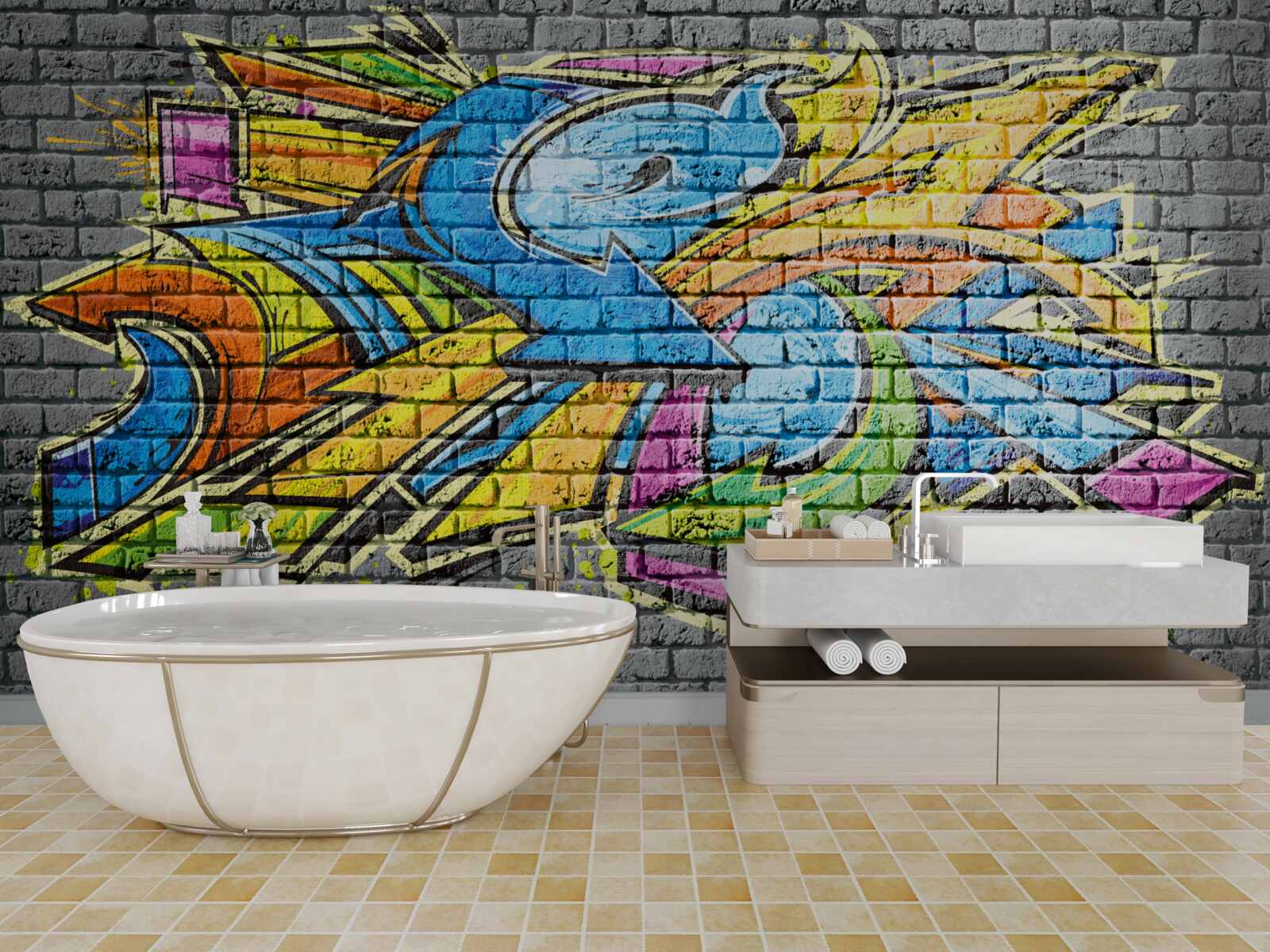 Fotobehang veelkleurige graffiti muurschildering