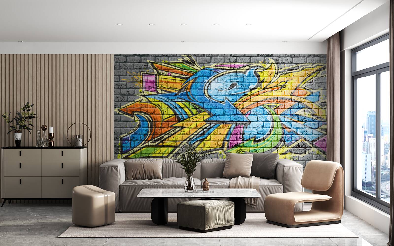Fotobehang veelkleurige graffiti muurschildering