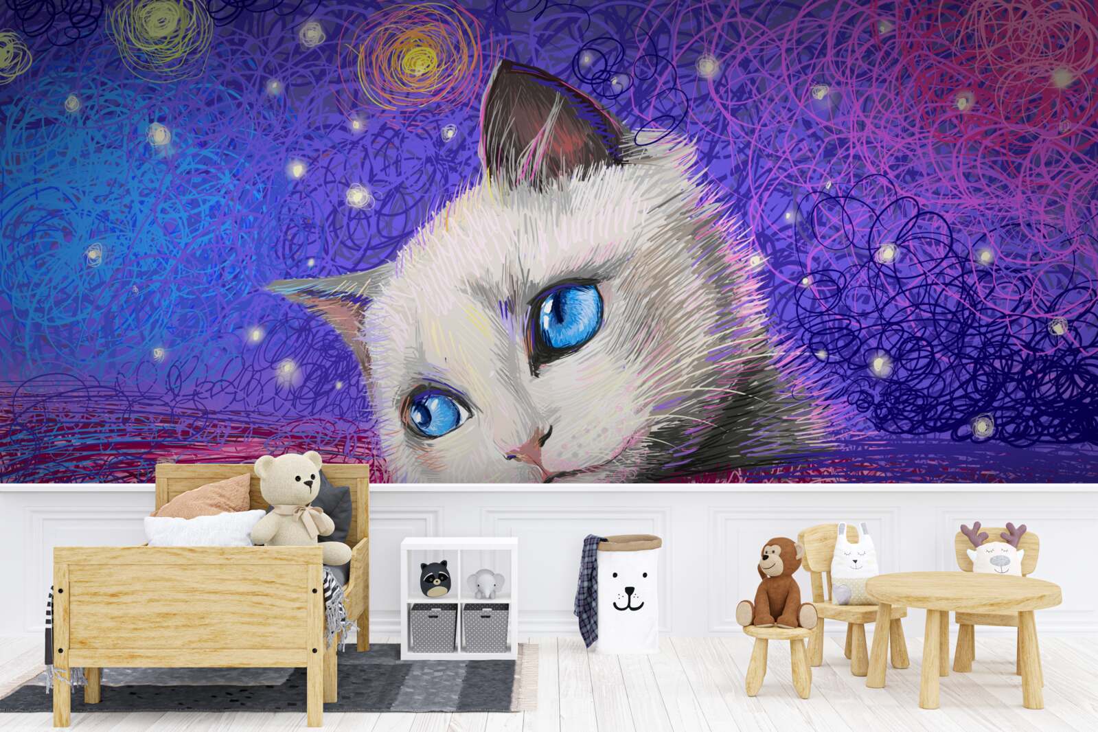 Fotobehang verstrooid blauwogig katje