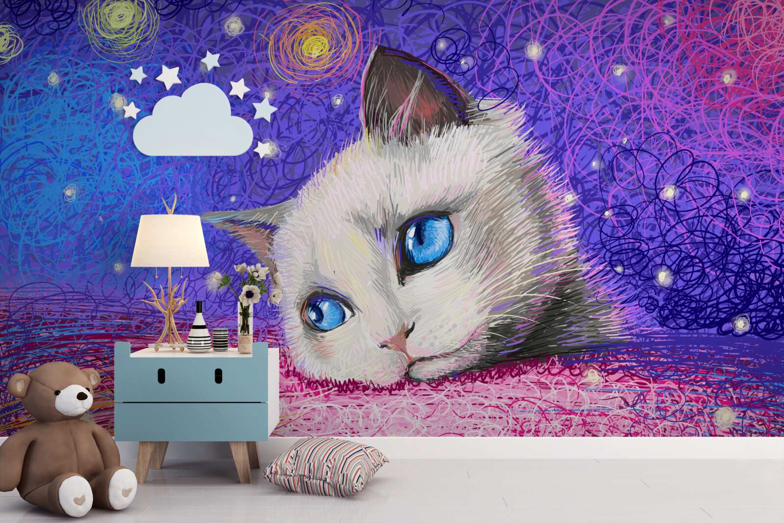 Fotobehang verstrooid blauwogig katje