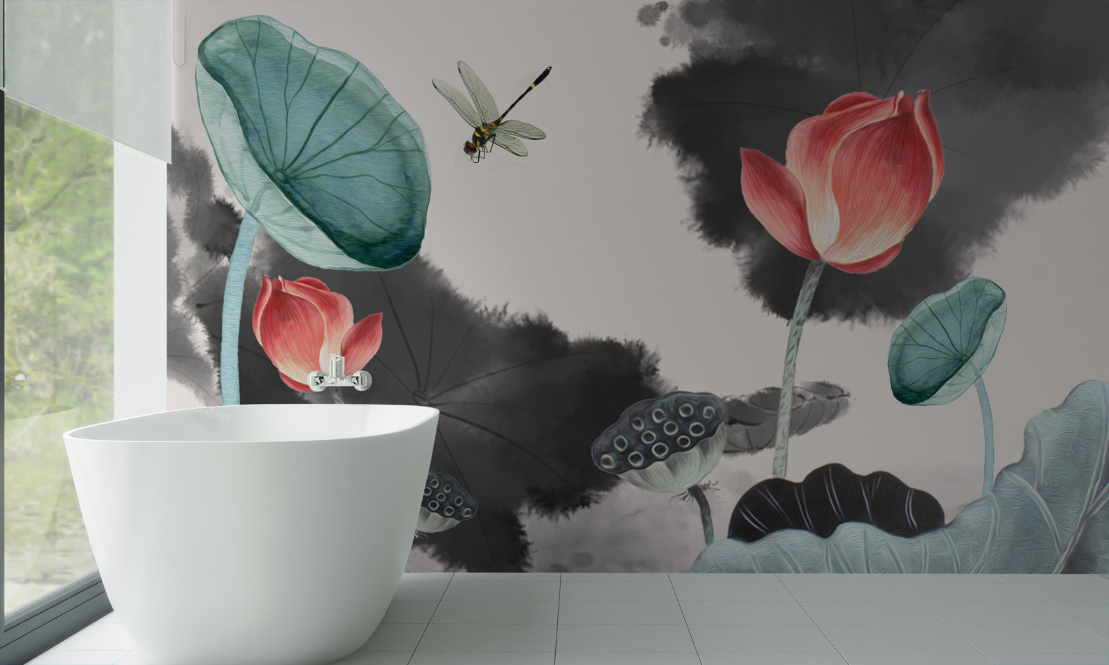 Fotobehang majestueuze mythische planten en een vliegend insect