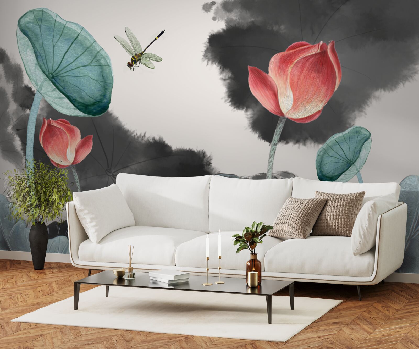Fotobehang majestueuze mythische planten en een vliegend insect