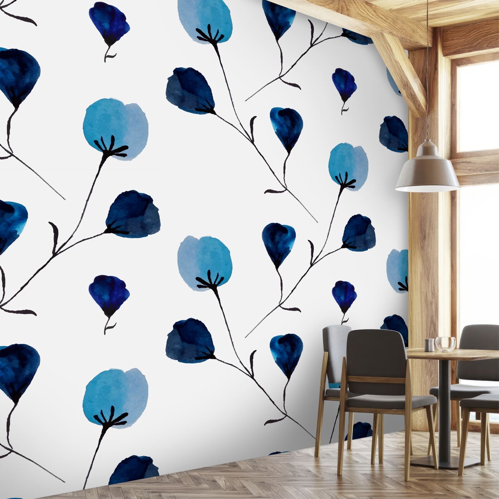 Fotobehang blauwe katoenen bloemen