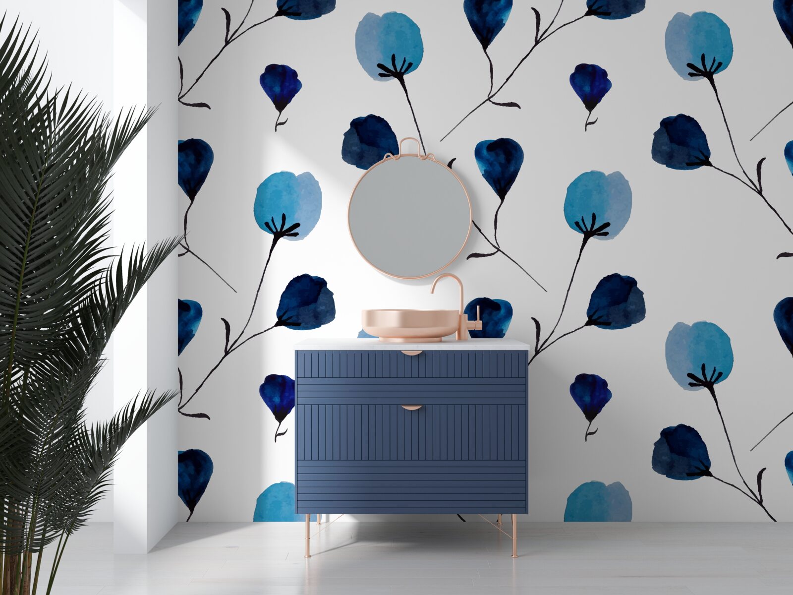 Fotobehang blauwe katoenen bloemen