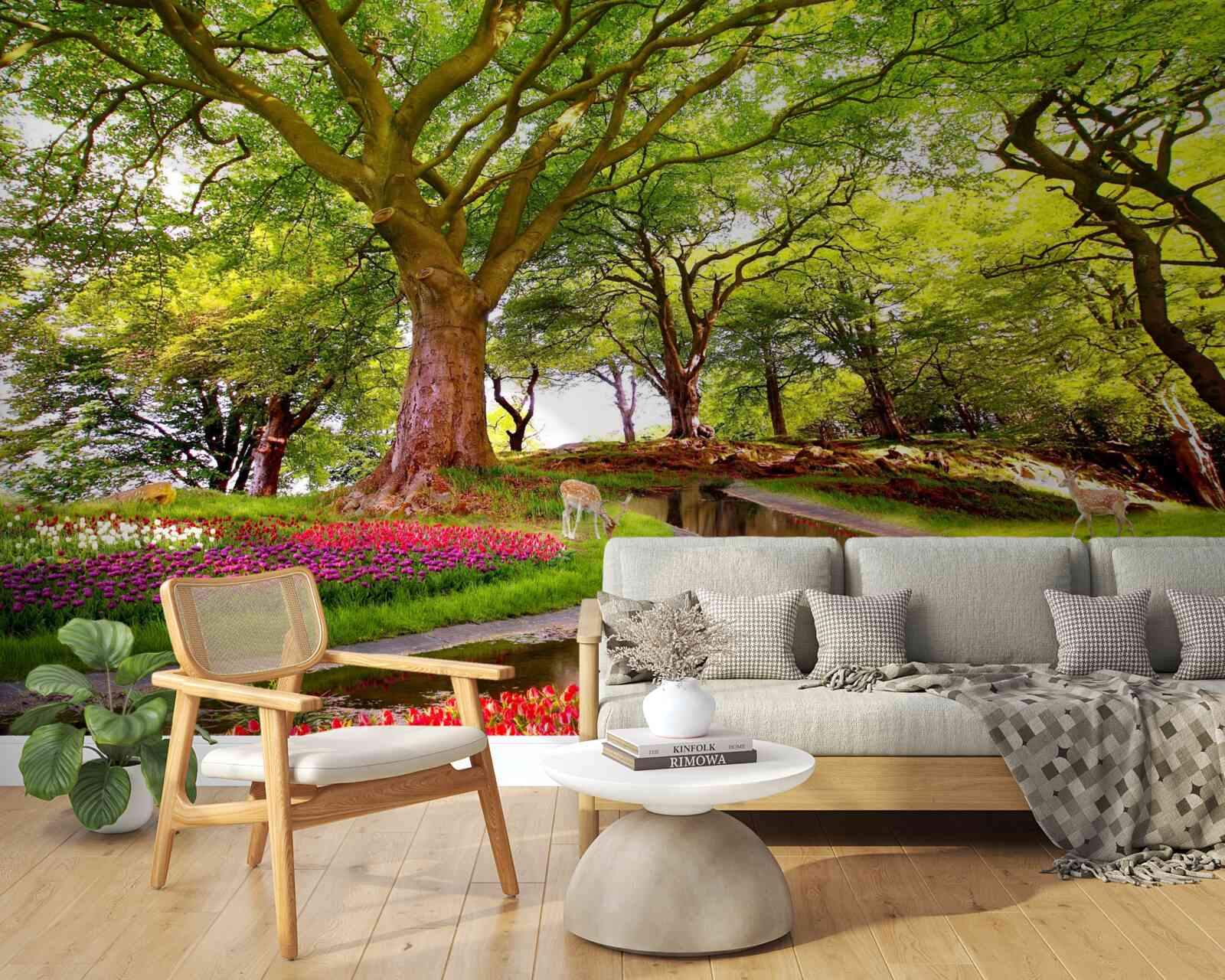 Fotobehang verscheidenheid aan zomertinten in de diepte van het bos