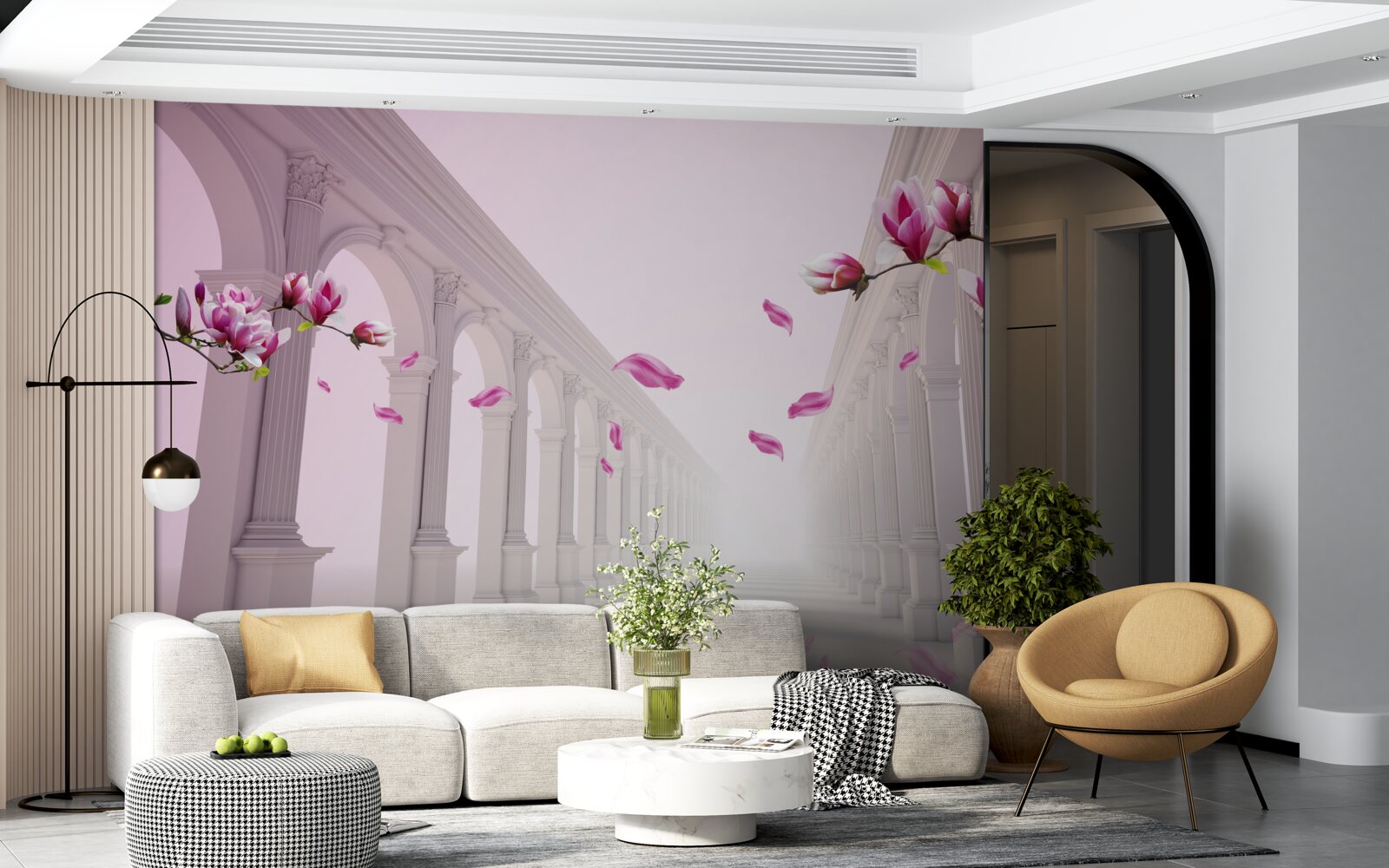 Fotobehang magnolia's vormen een eindeloze tunnel, bloeiend van pracht
