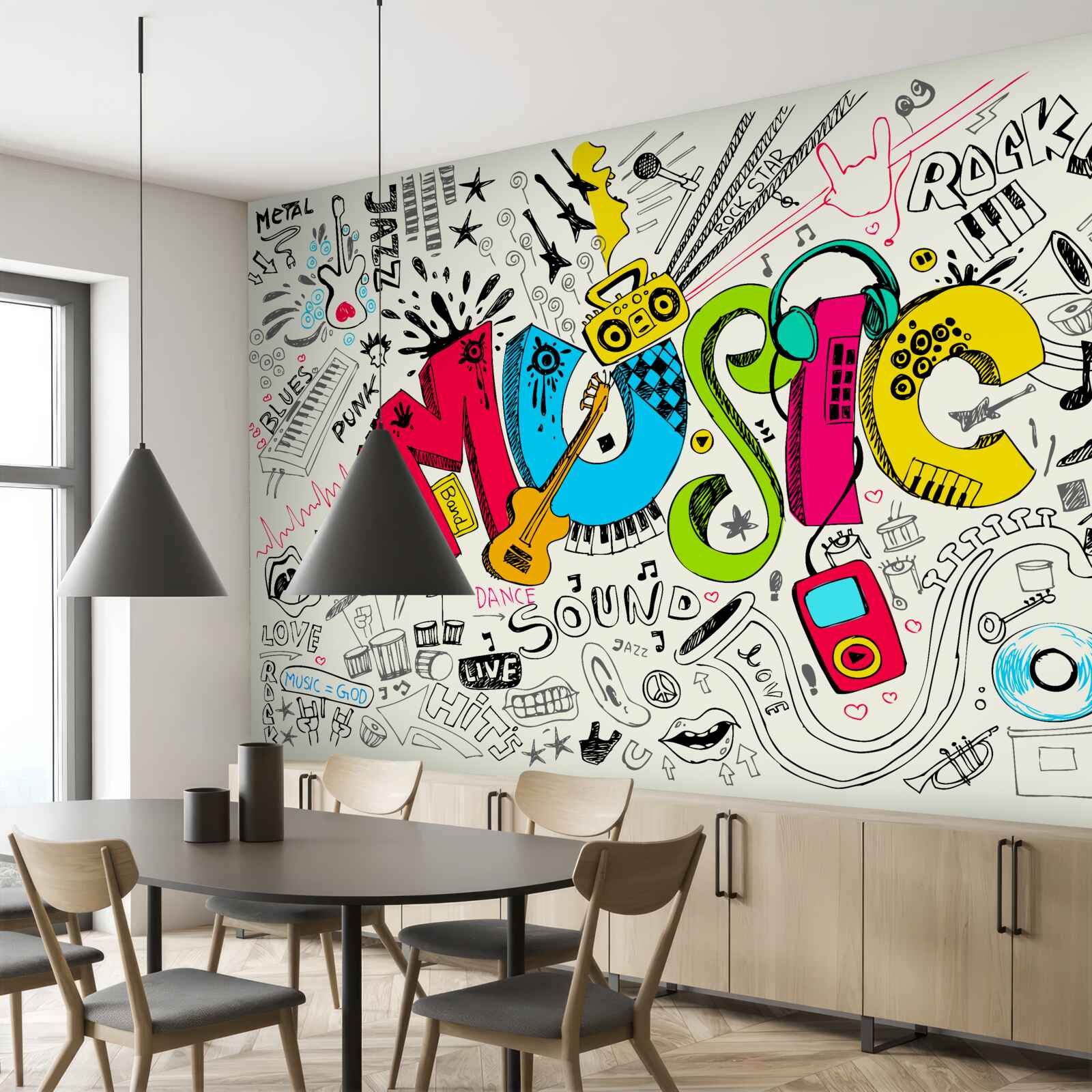 Fotobehang graffiti in muziekstijlen