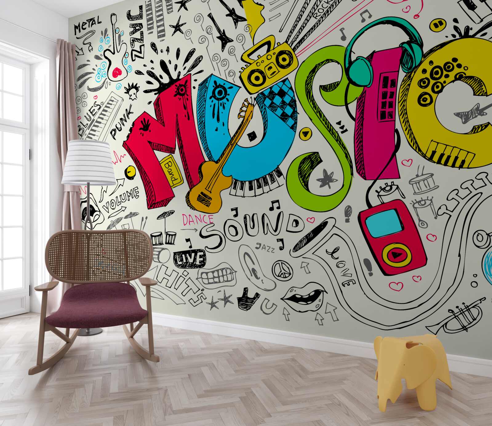 Fotobehang graffiti in muziekstijlen