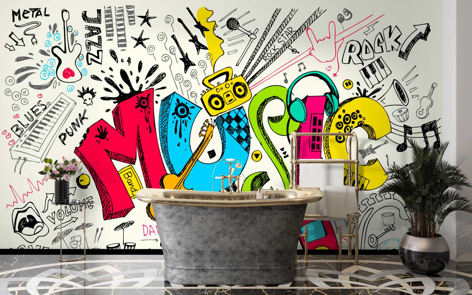 Fotobehang graffiti in muziekstijlen