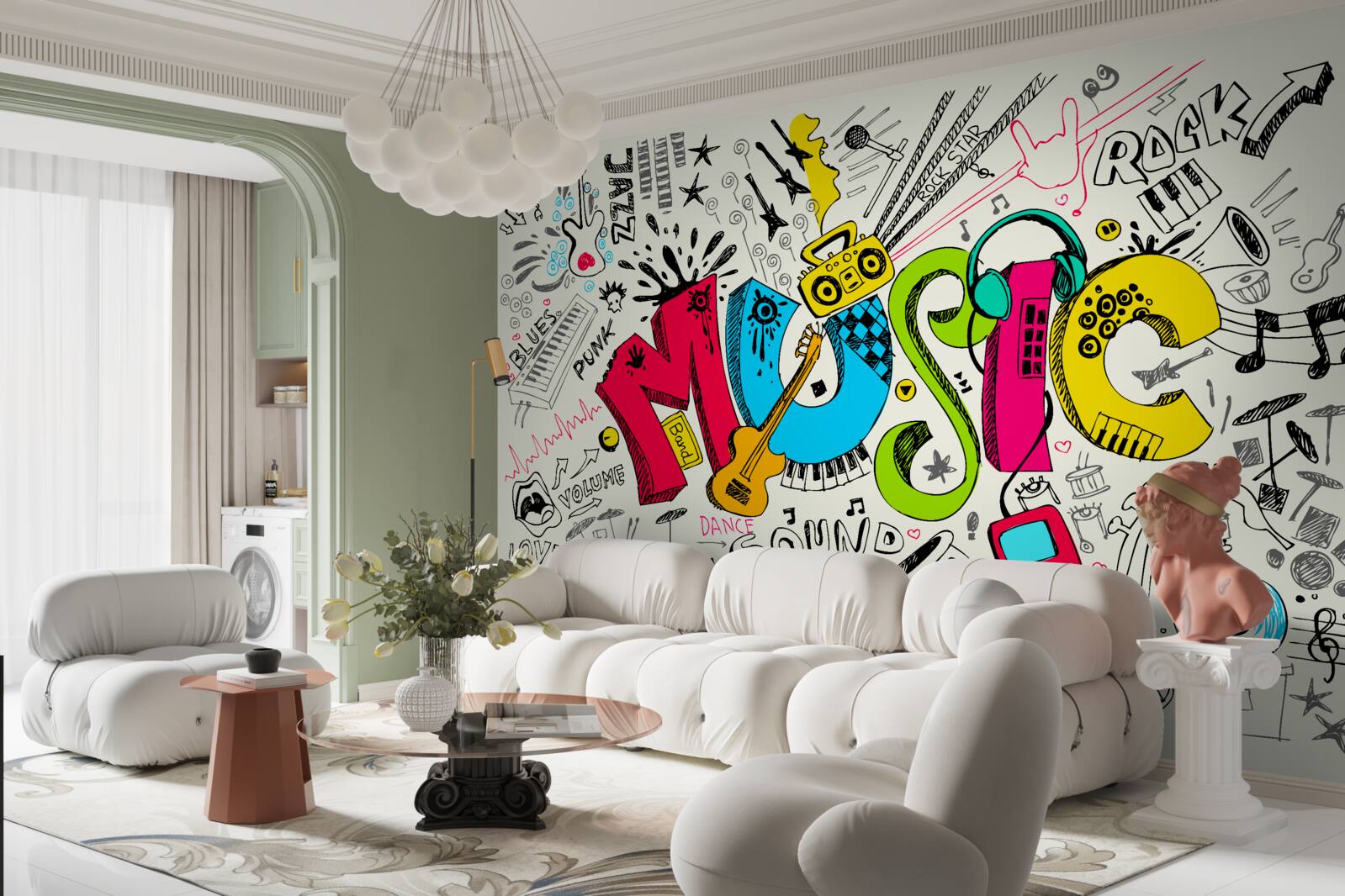 Fotobehang graffiti in muziekstijlen