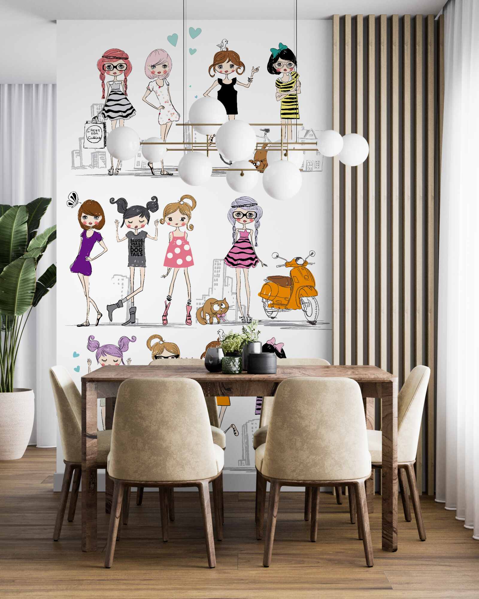 Fotobehang geanimeerde stijlvolle meisjes