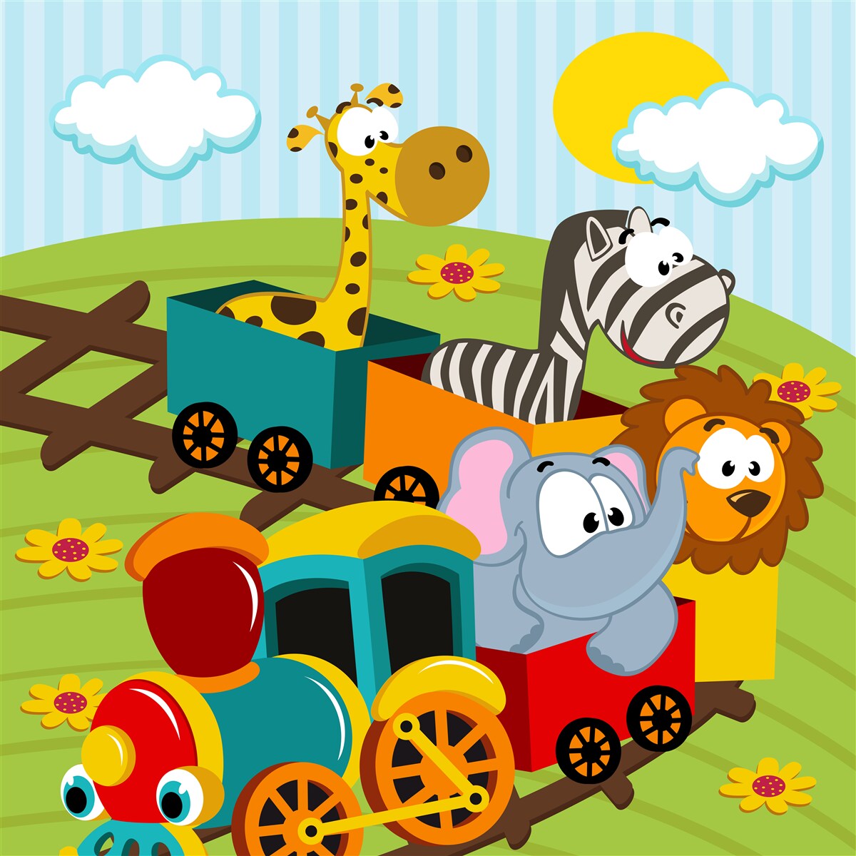 Fotobehang schattige wezens in de trein