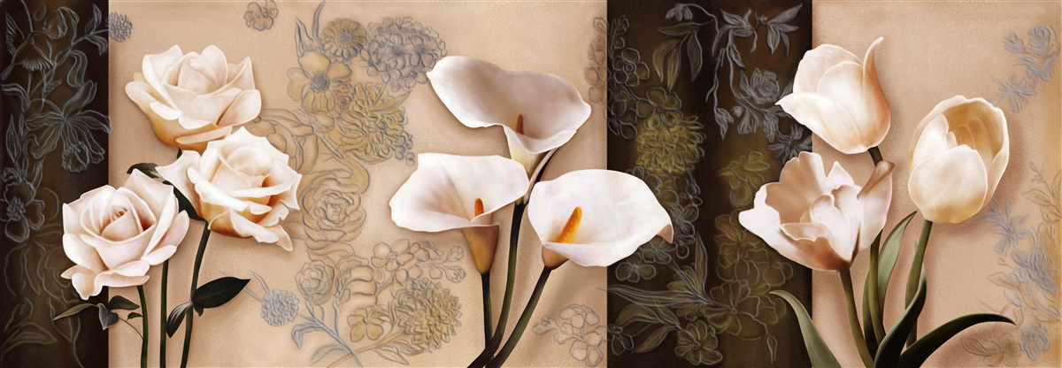 Fotobehang tulpen, callae en rozen in beige