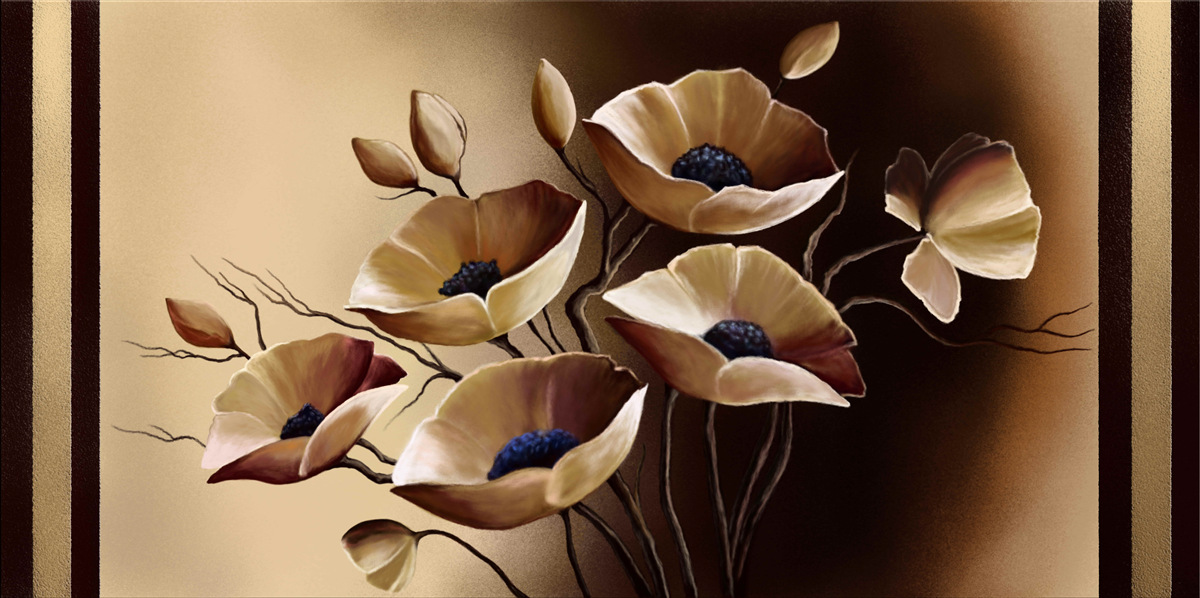 Fotobehang beige klaprozen in een abstracte stijl