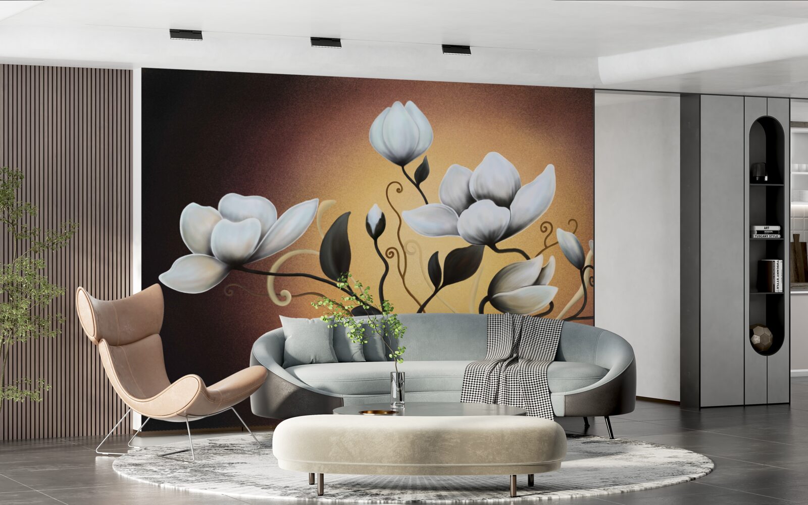 Fotobehang magnolia boeket van witachtige bloemen