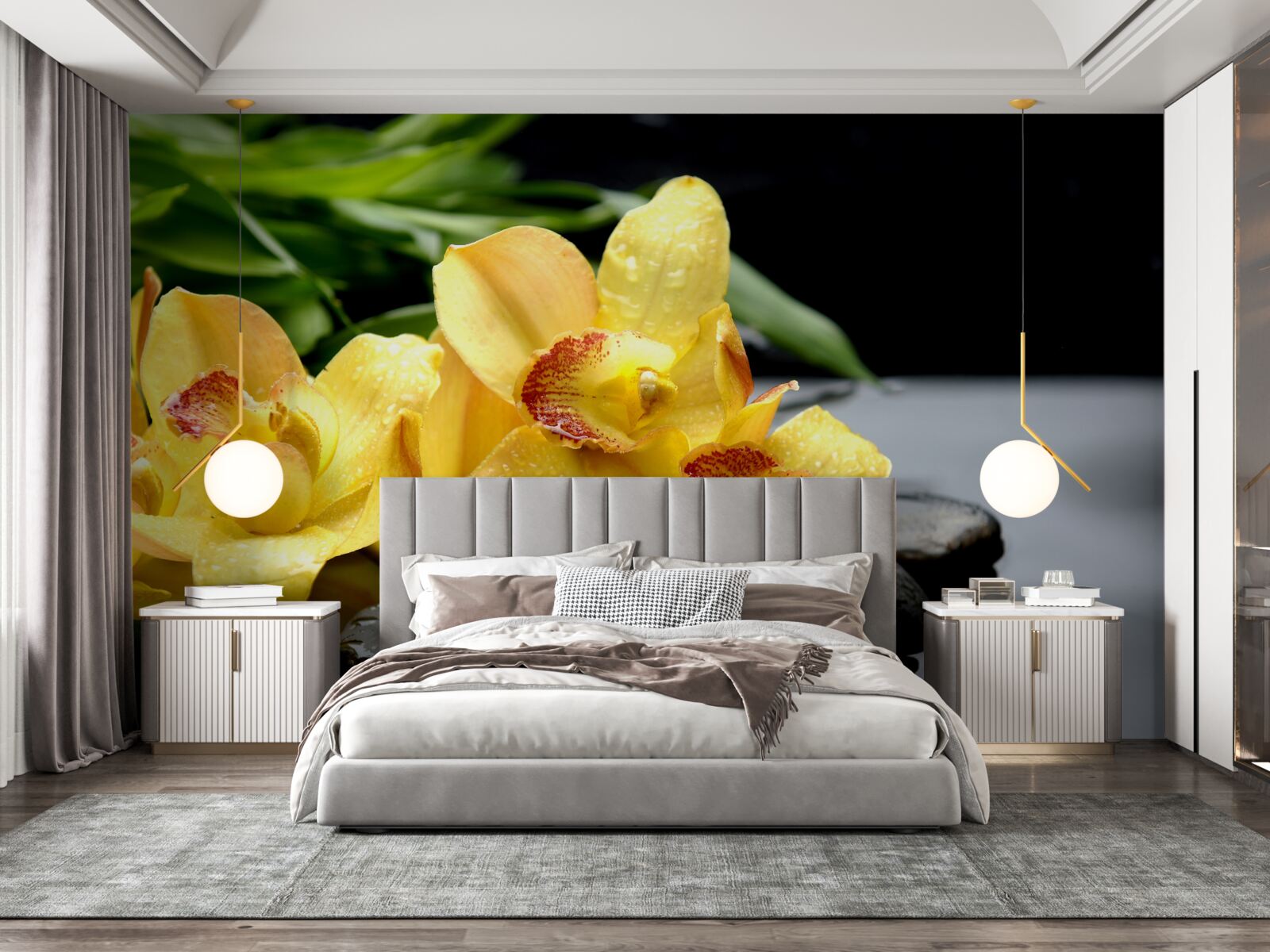 Fotobehang boeket van delicate gele orchideeën