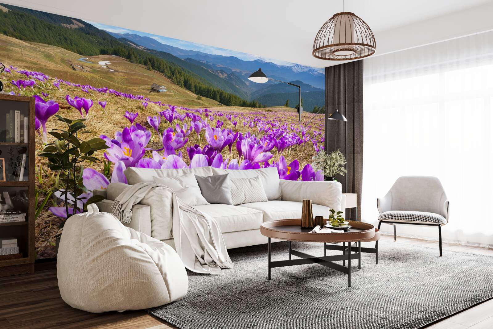 Fotobehang bergkrokussen zijn paars