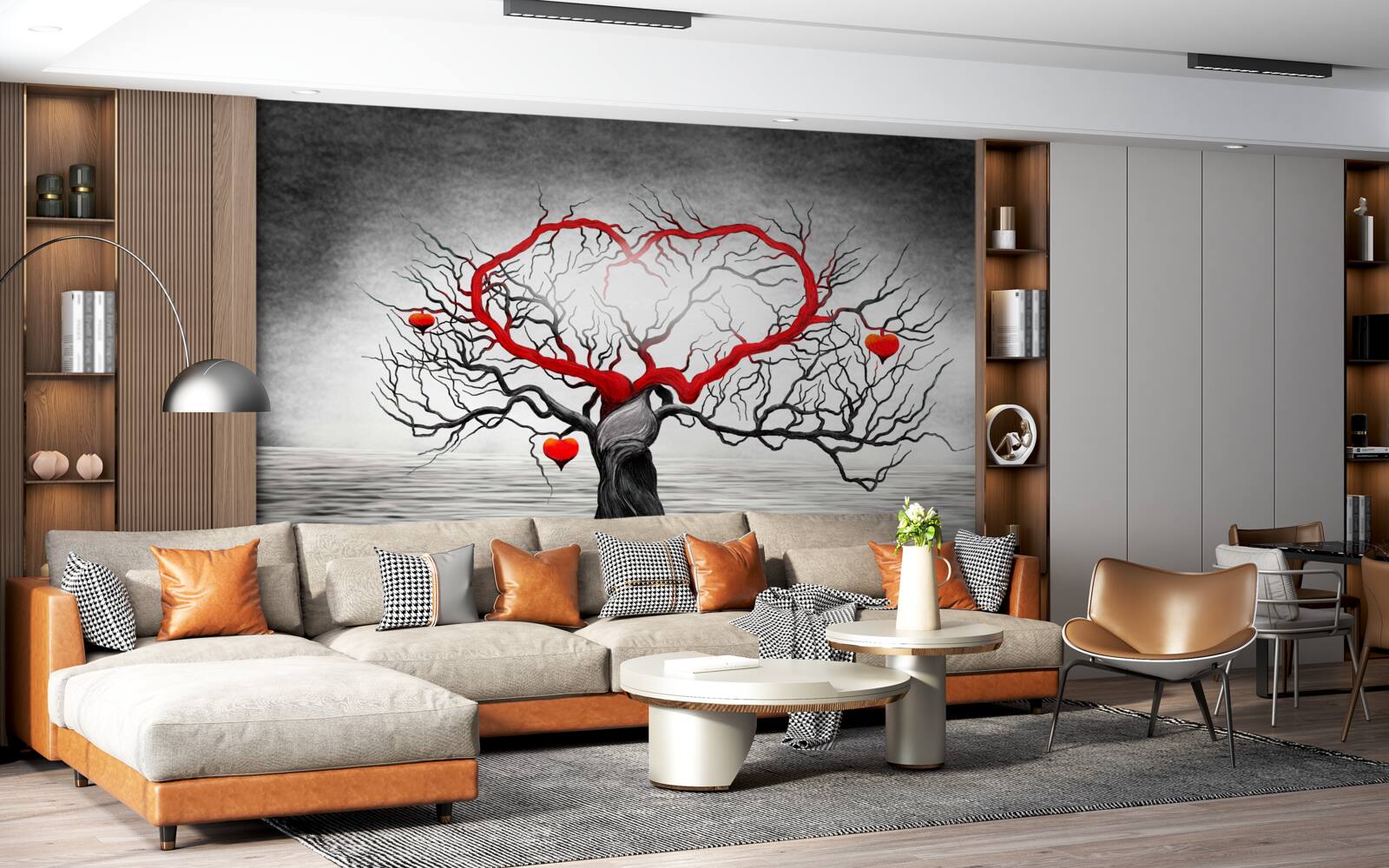 Fotobehang groot rood hart en ebbenhout