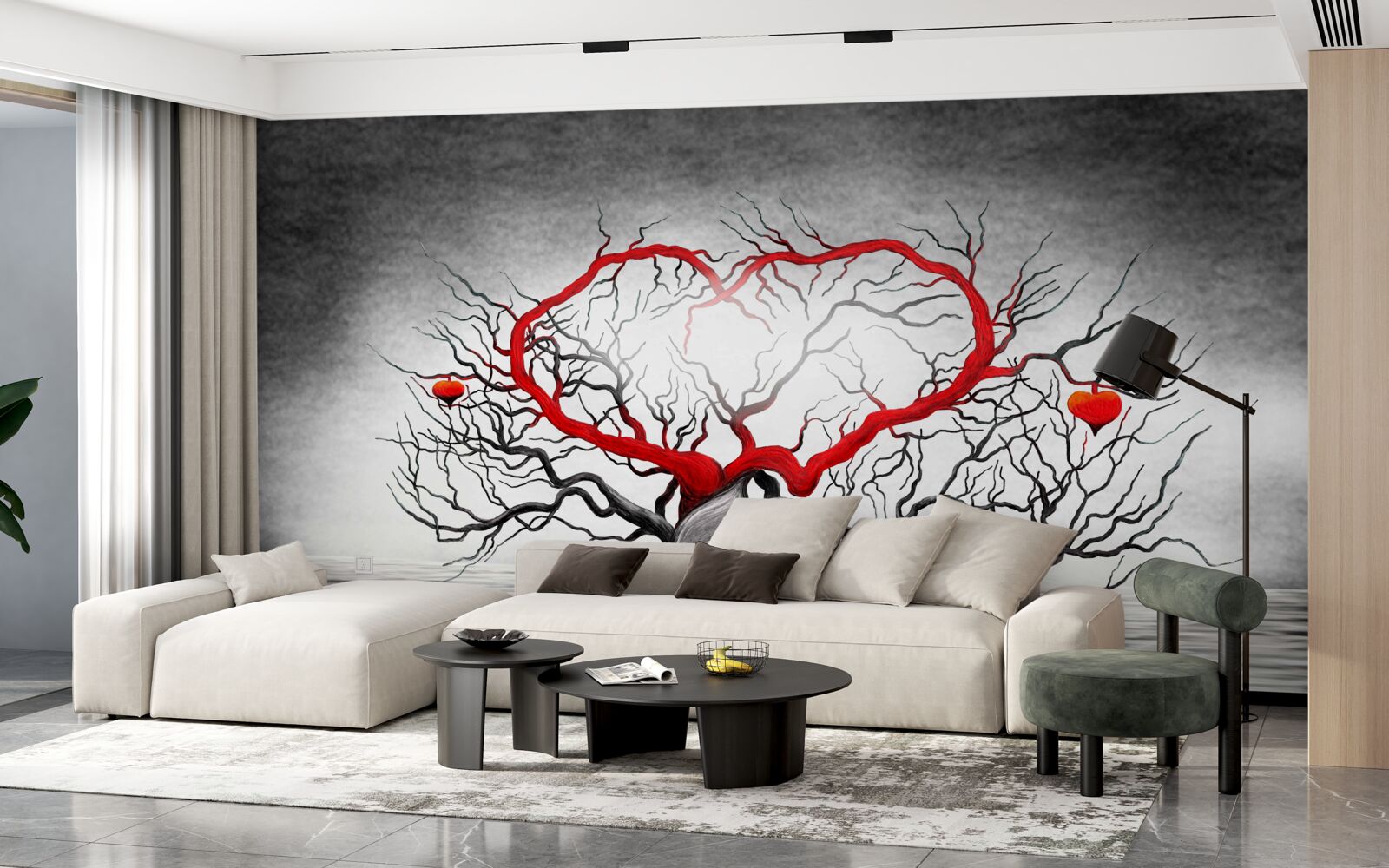 Fotobehang groot rood hart en ebbenhout