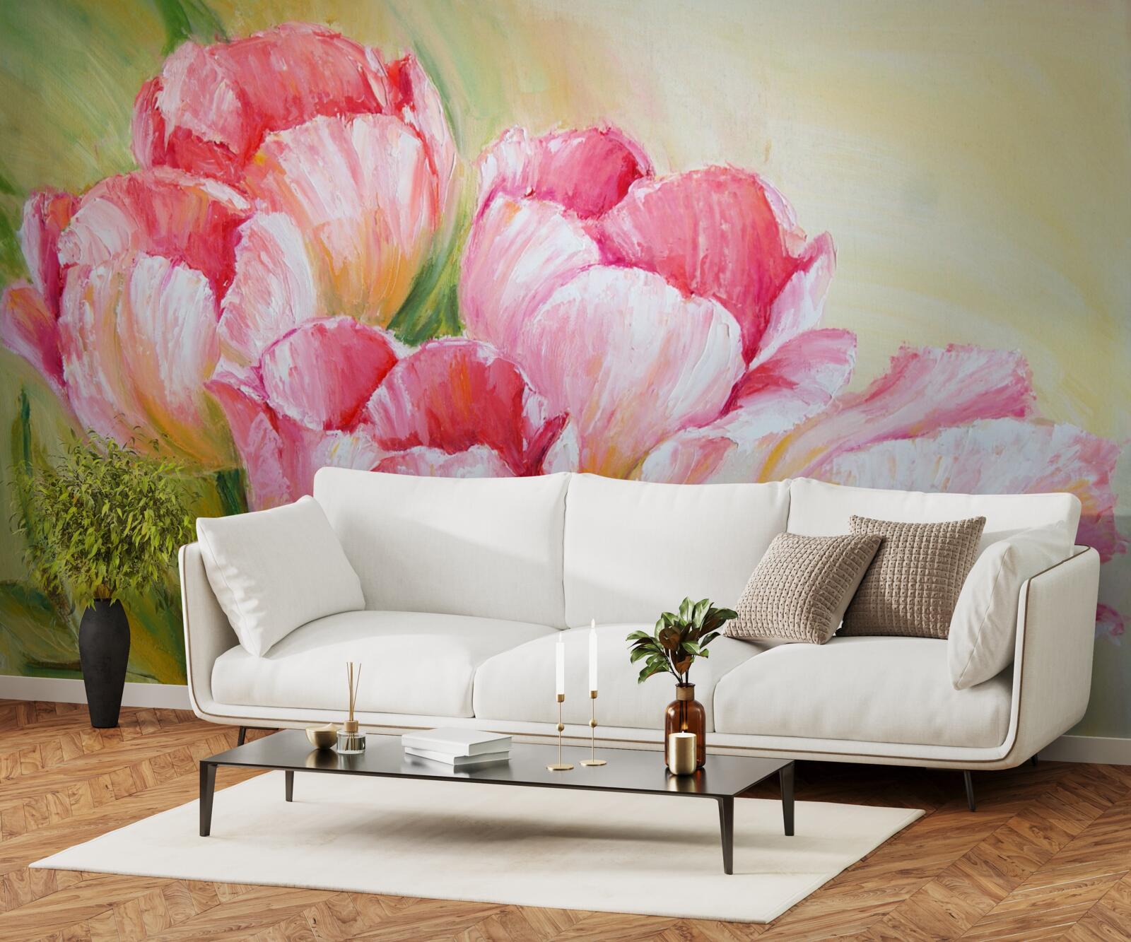 Fotobehang tulpen gepresenteerd in roze